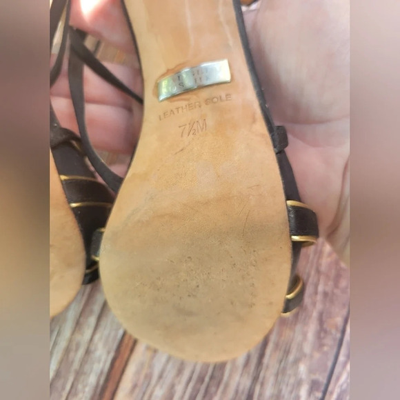 Badgley Mischka Shoes Black Gold Satin Sandal Womens Strappy High Heels Size 7.5 - Picture 6 of 11